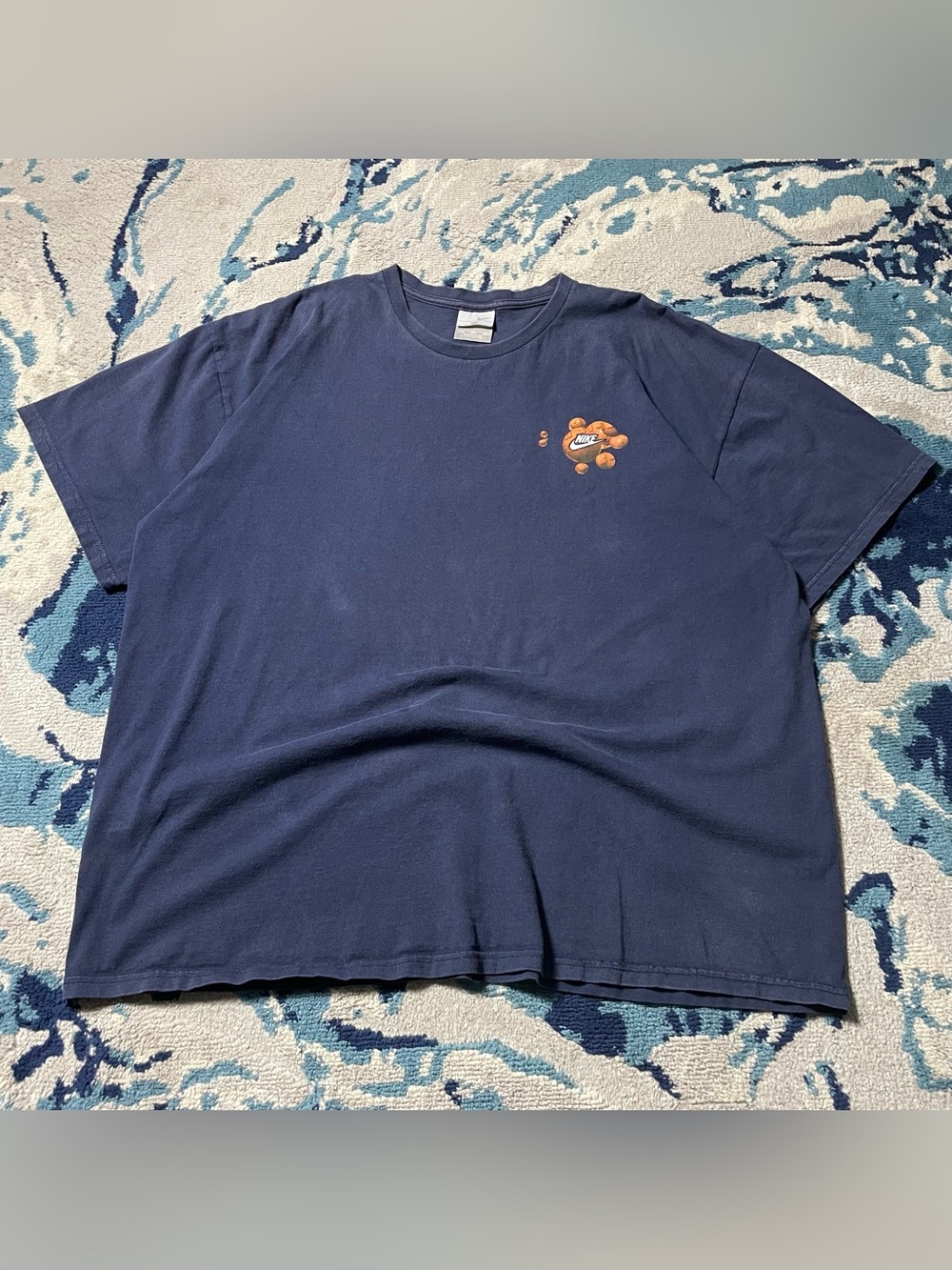 Navy Graphic Tee with 90’s Small Bubble Orange Logo